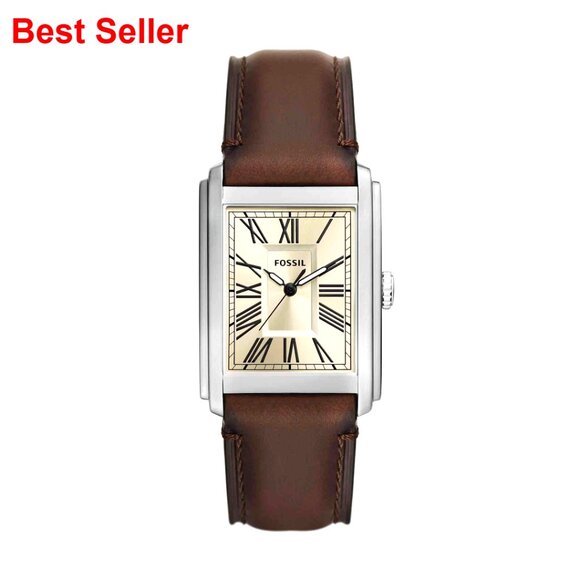 Stainless Steel Quartz Watch with Leather Band Water Resistant